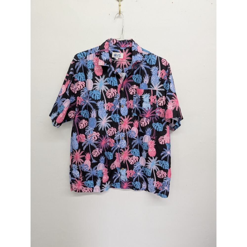 Uzzi Amphibious Gear Shirt Large Blue Pink Button Down Pineapple Hawaiian